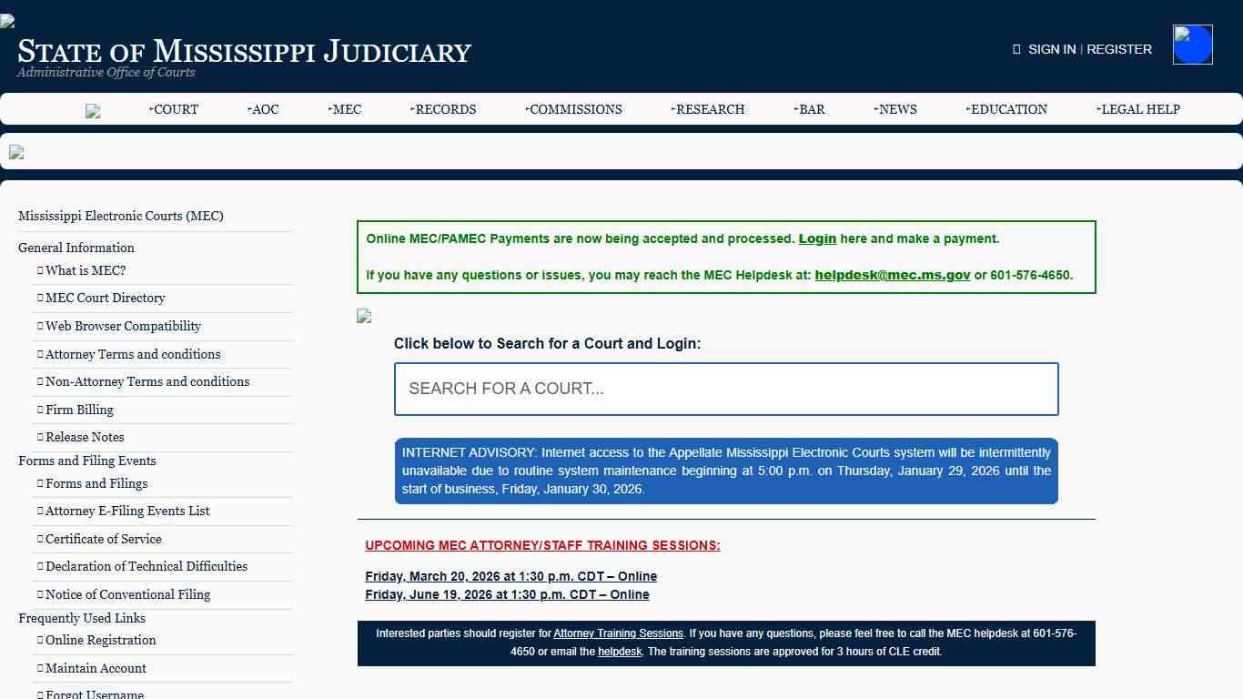 Mississippi Electronic Courts (MEC) - State of Mississippi Judiciary