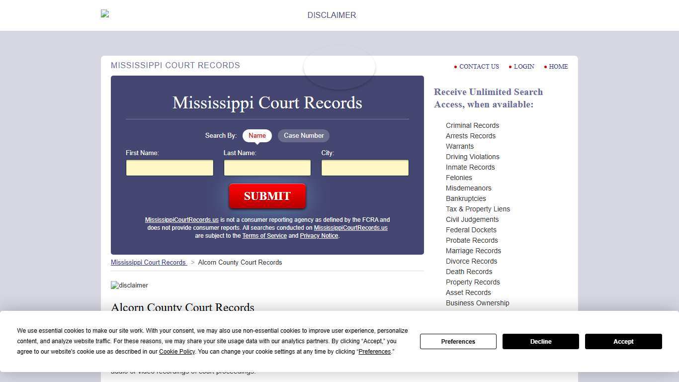 Alcorn County Court Records MississippiCourtRecords.us